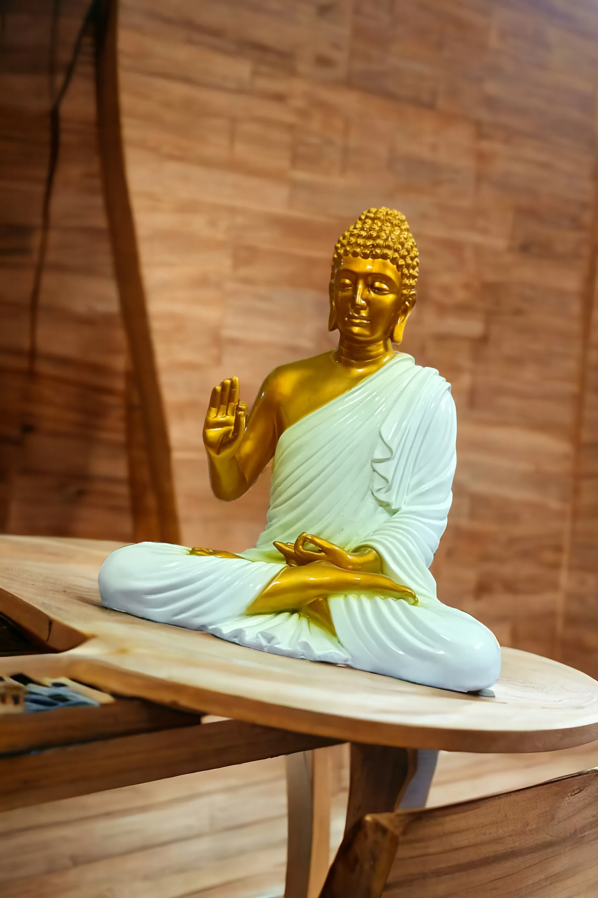 Premium Golden White 2 Feet Buddha Resin Statue – Elegant Lord Buddha Showpiece for Home, Office & Meditation Décor