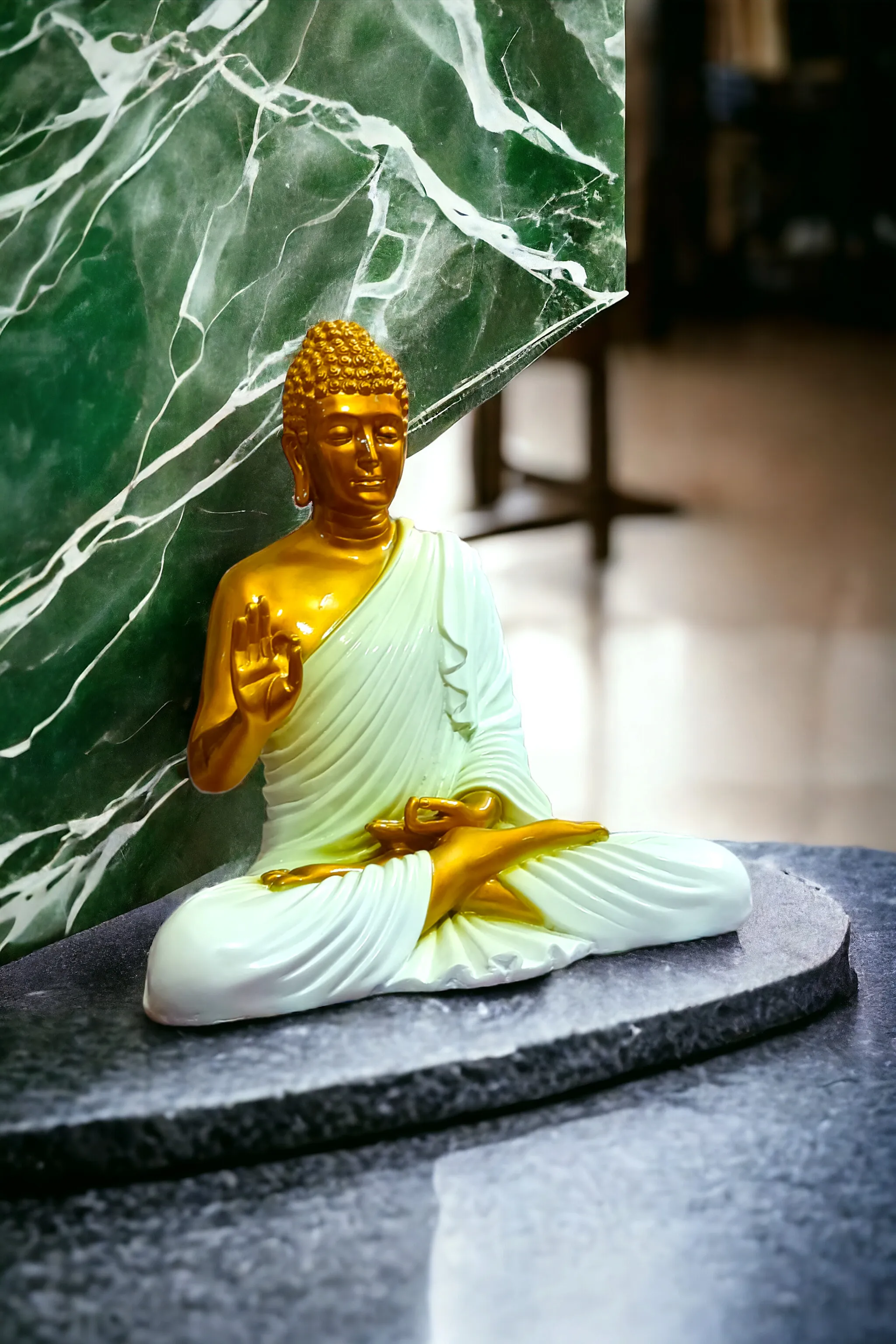 Premium Golden White 2 Feet Buddha Resin Statue – Elegant Lord Buddha Showpiece for Home, Office & Meditation Décor