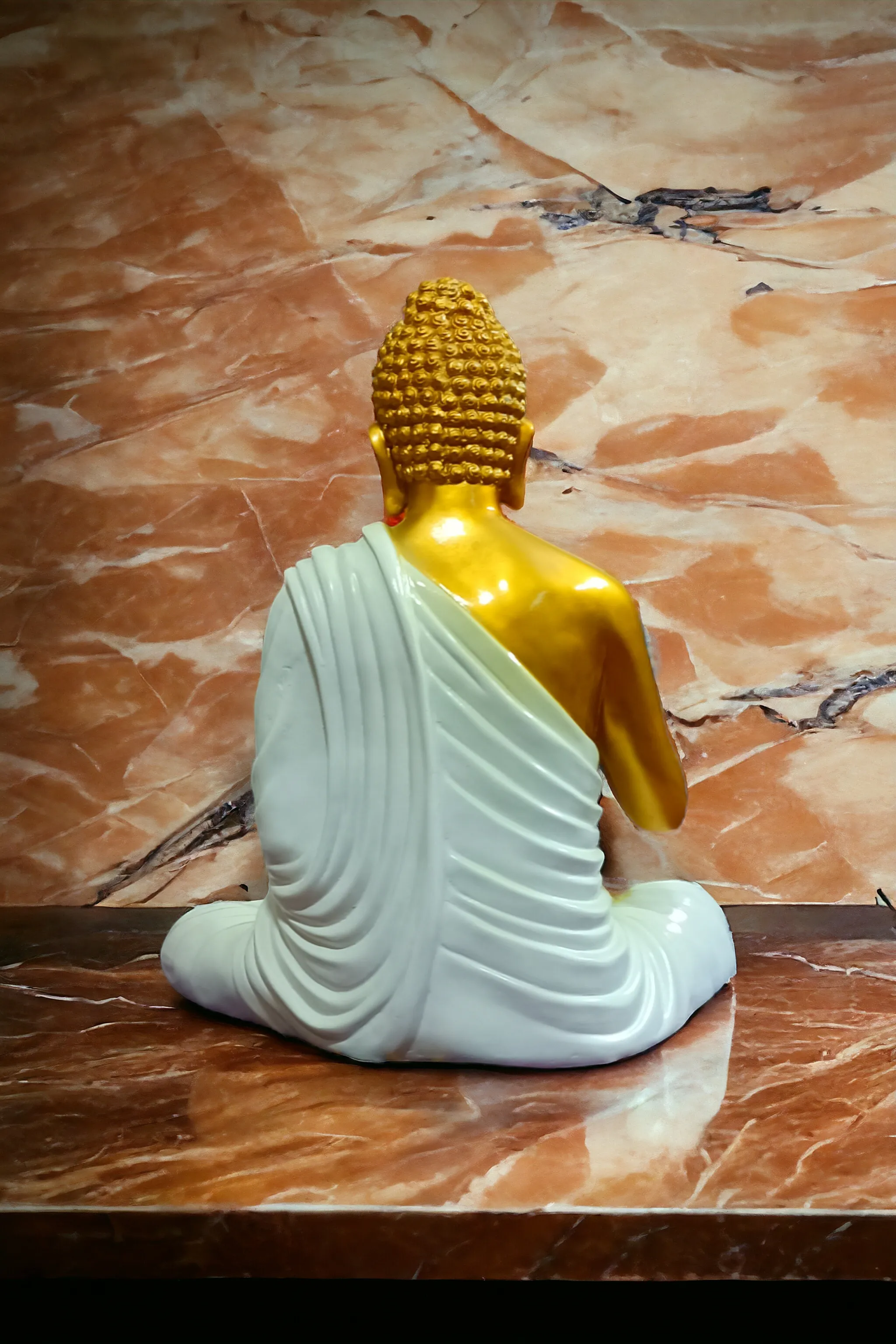 Premium Golden White 2 Feet Buddha Resin Statue – Elegant Lord Buddha Showpiece for Home, Office & Meditation Décor