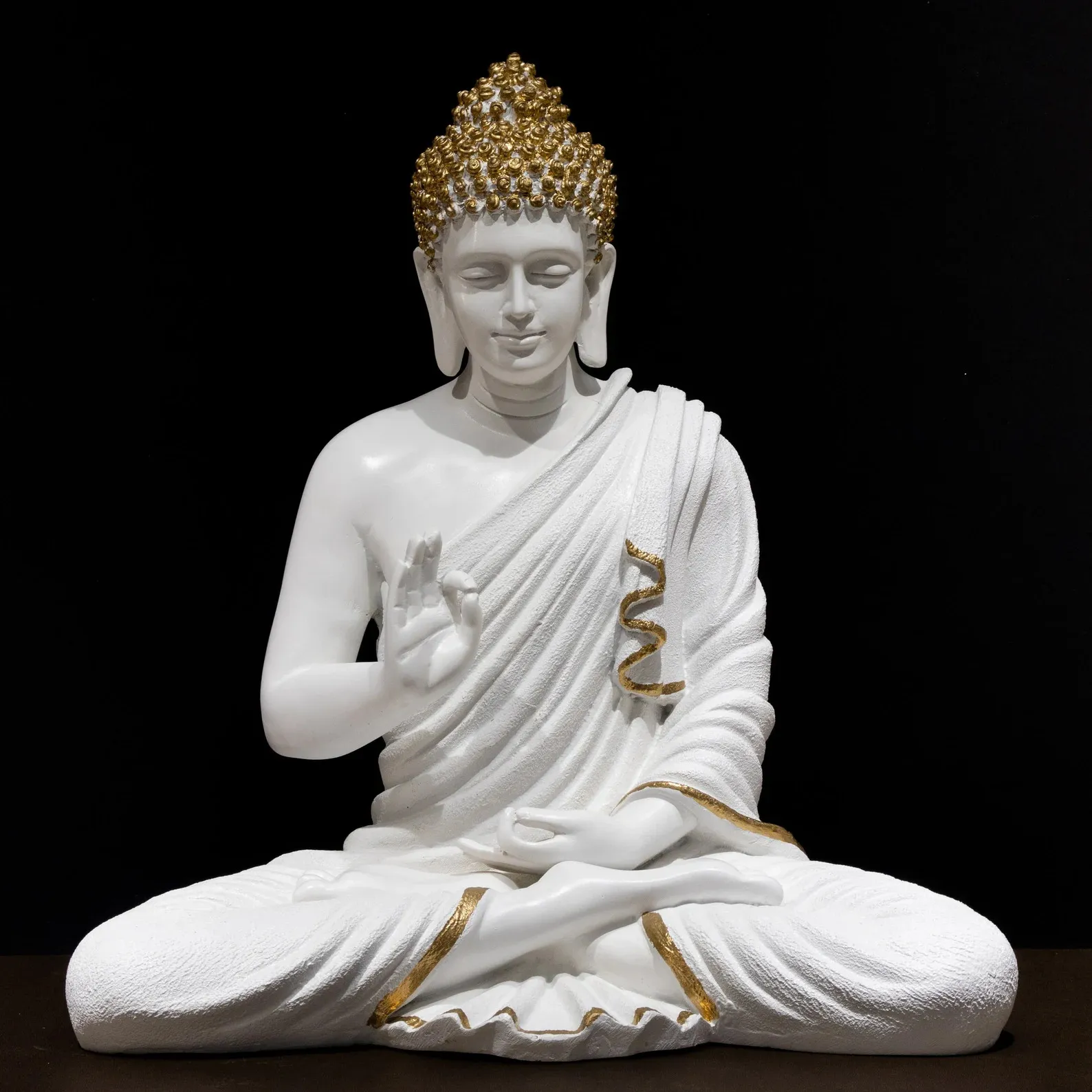 Premium White Golden Buddha Resin Statue – Elegant Lord Buddha Showpiece for Home, Office & Meditation Décor