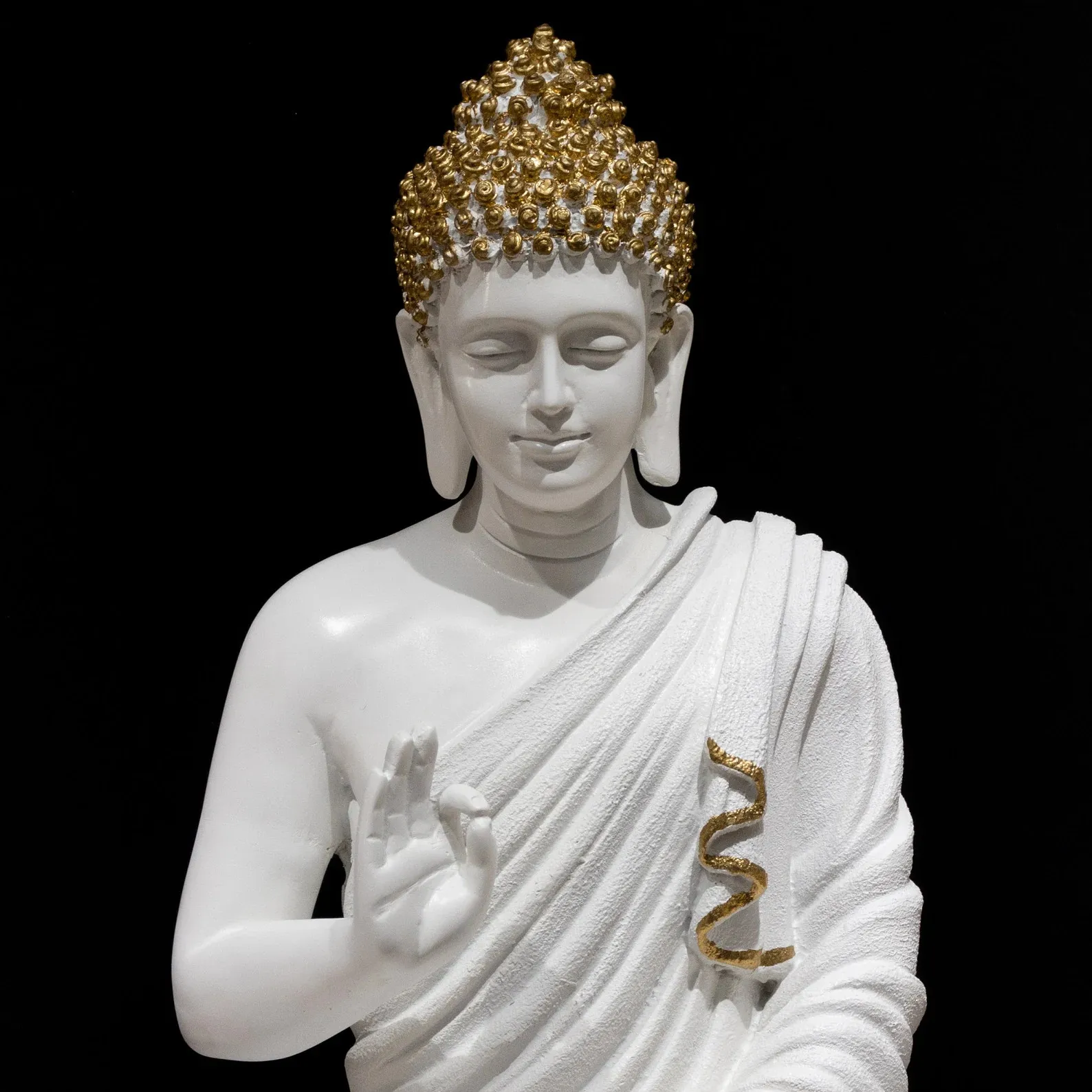 Premium White Golden Buddha Resin Statue – Elegant Lord Buddha Showpiece for Home, Office & Meditation Décor
