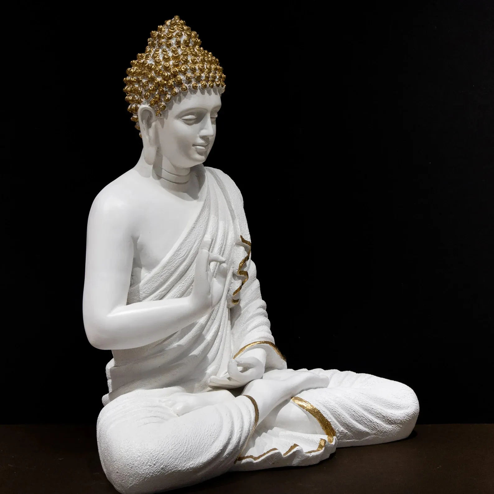Premium White Golden Buddha Resin Statue – Elegant Lord Buddha Showpiece for Home, Office & Meditation Décor