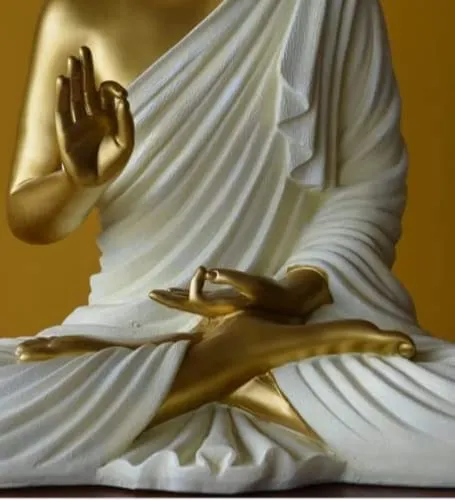 Premium Golden White Buddha Resin Statue – Elegant Lord Buddha Showpiece for Home, Office & Meditation Décor