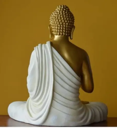 Premium Golden White Buddha Resin Statue – Elegant Lord Buddha Showpiece for Home, Office & Meditation Décor