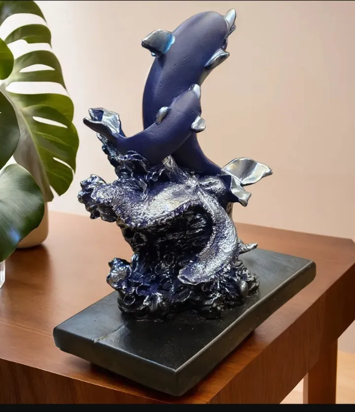 Blue Small Dolphin with Baby Resin Showpiece – Premium Dolphin Family Figurine for Home, Office & Table Décor