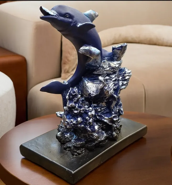 Blue Small Dolphin with Baby Resin Showpiece – Premium Dolphin Family Figurine for Home, Office & Table Décor