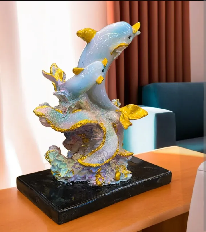 Premium Multi Small Dolphin with Baby Resin Showpiece – Decorative Dolphin Family Statue for Home, Office & Table Décor