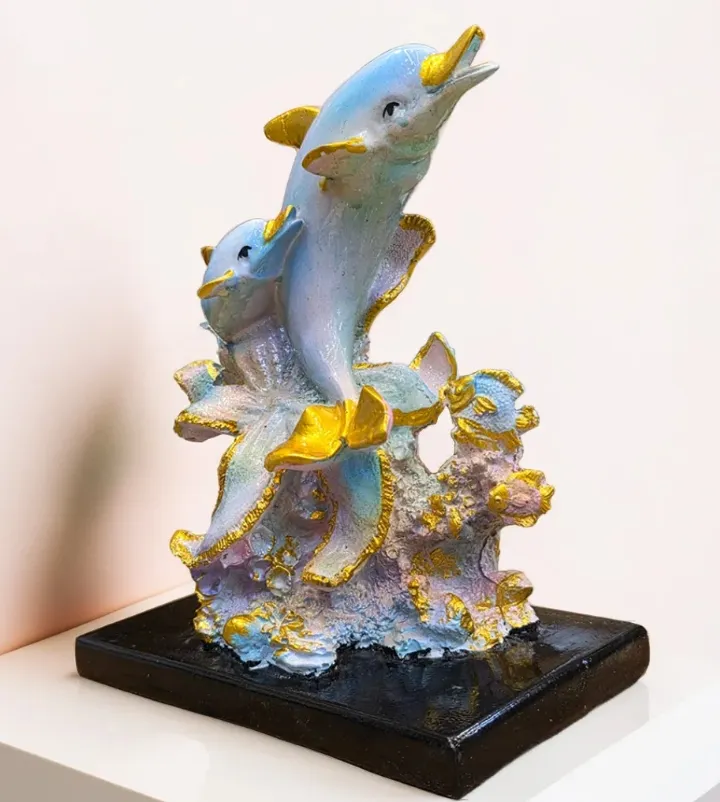 Premium Multi Small Dolphin with Baby Resin Showpiece – Decorative Dolphin Family Statue for Home, Office & Table Décor