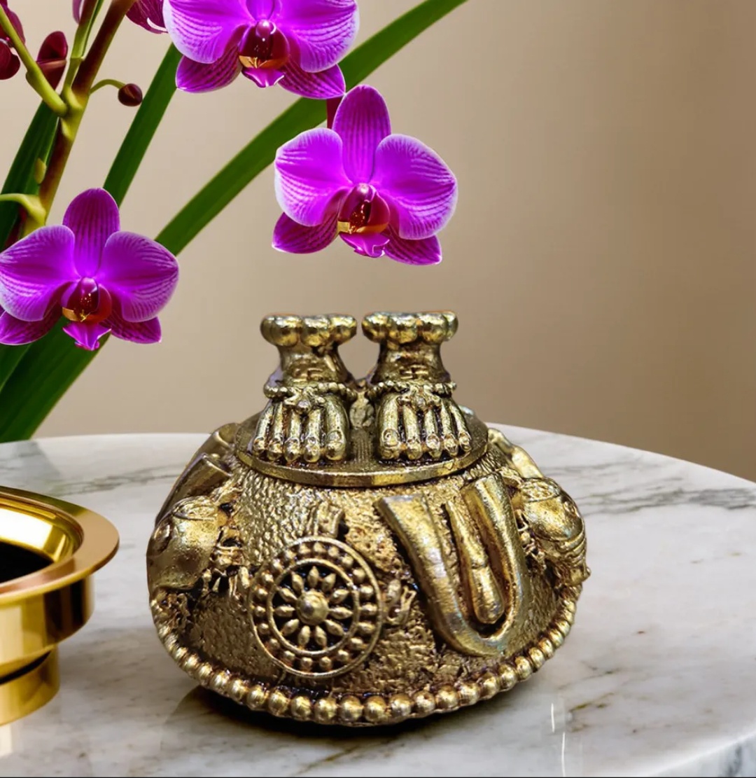 Brass Lakshmi Charan Paduka – Sacred Goddess Lakshmi Footprints for Pooja, Home Temple & Diwali Décor | Antique Finish