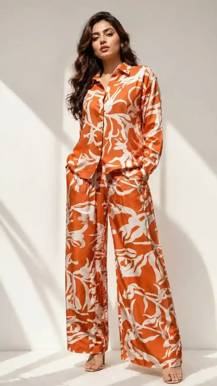 Burnt Orange Abstract Print Co-Ord Set f...