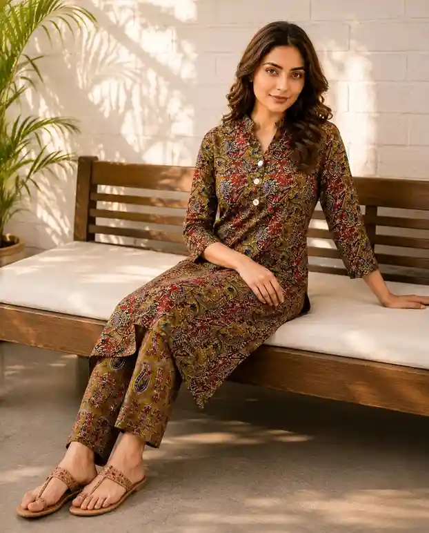 Women's Multicolor Abstract Print Cotton Co-Ord Set – Kurti & Wide-Leg Pants