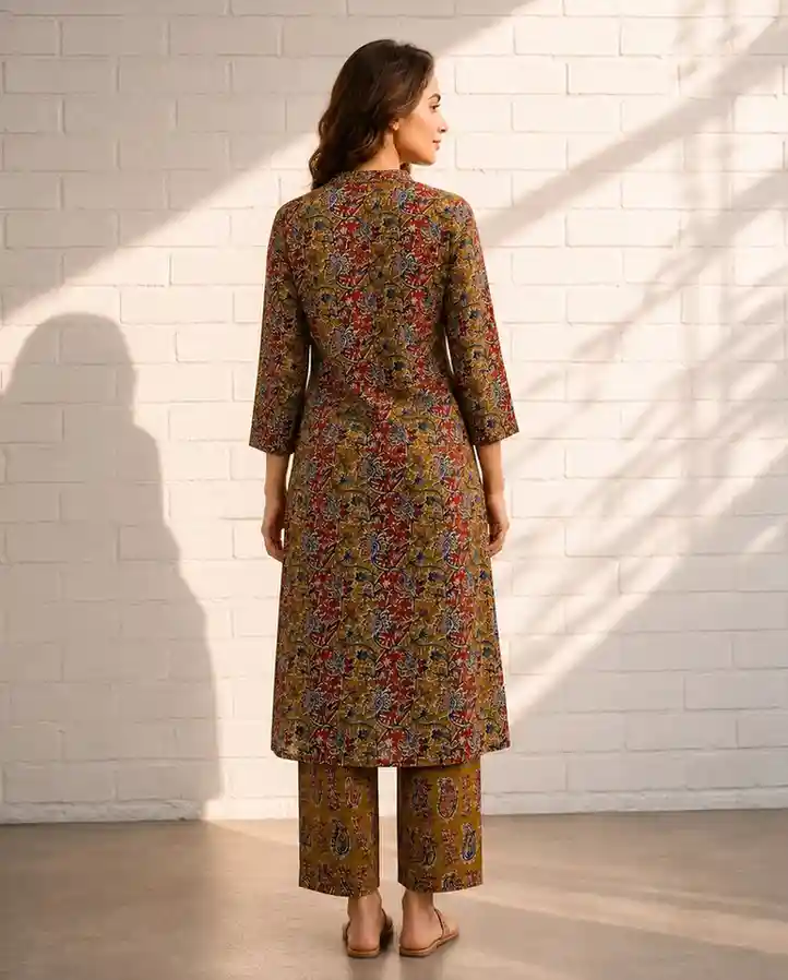 Women's Multicolor Abstract Print Cotton Co-Ord Set – Kurti & Wide-Leg Pants