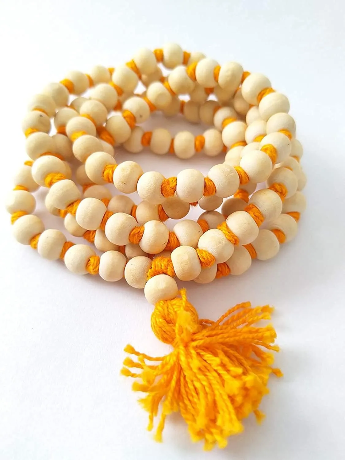 White Wooden Japa Mala with Tassel | Med...