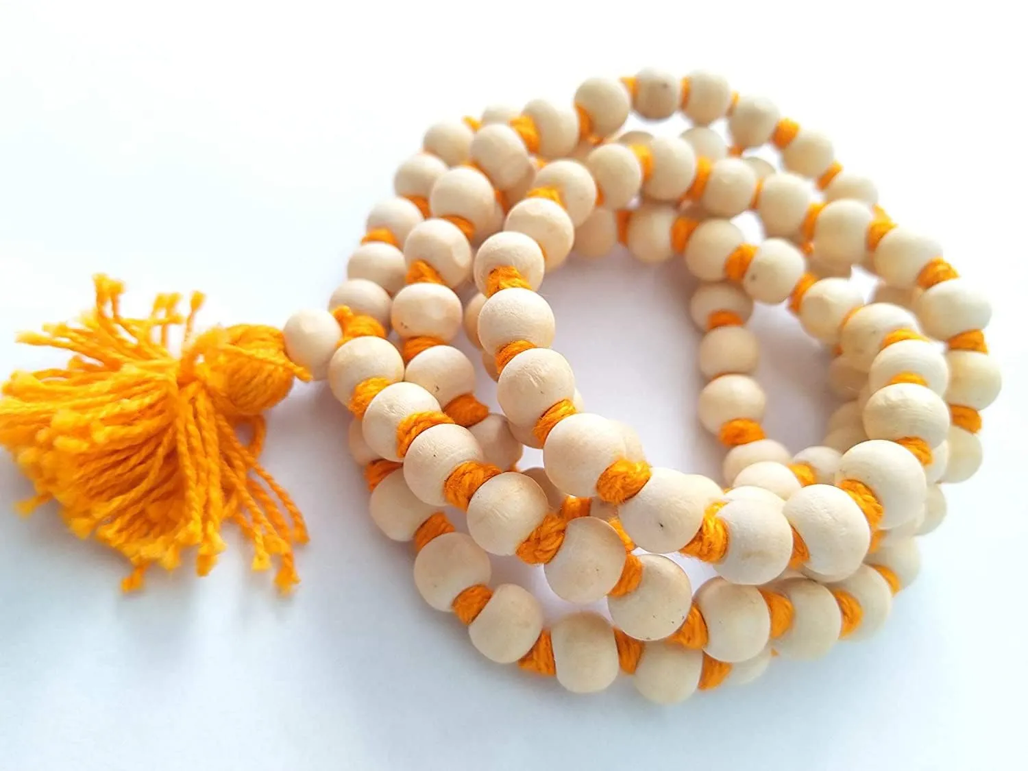 White Wooden Japa Mala with Tassel | Meditation, Yoga & Prayer Beads Necklace