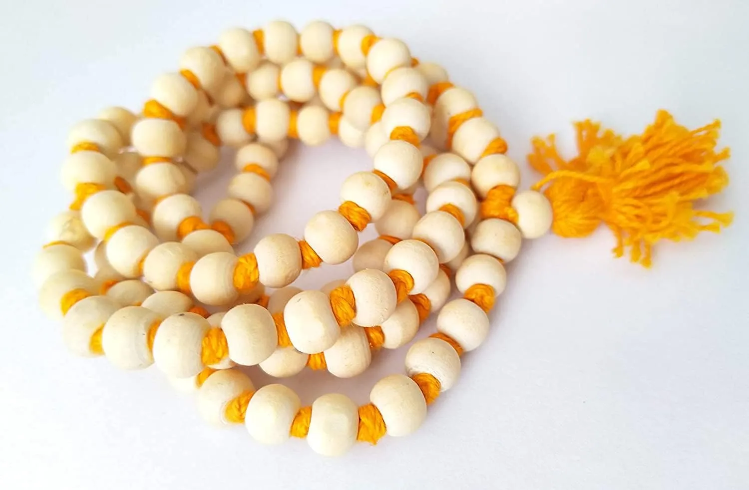 White Wooden Japa Mala with Tassel | Meditation, Yoga & Prayer Beads Necklace