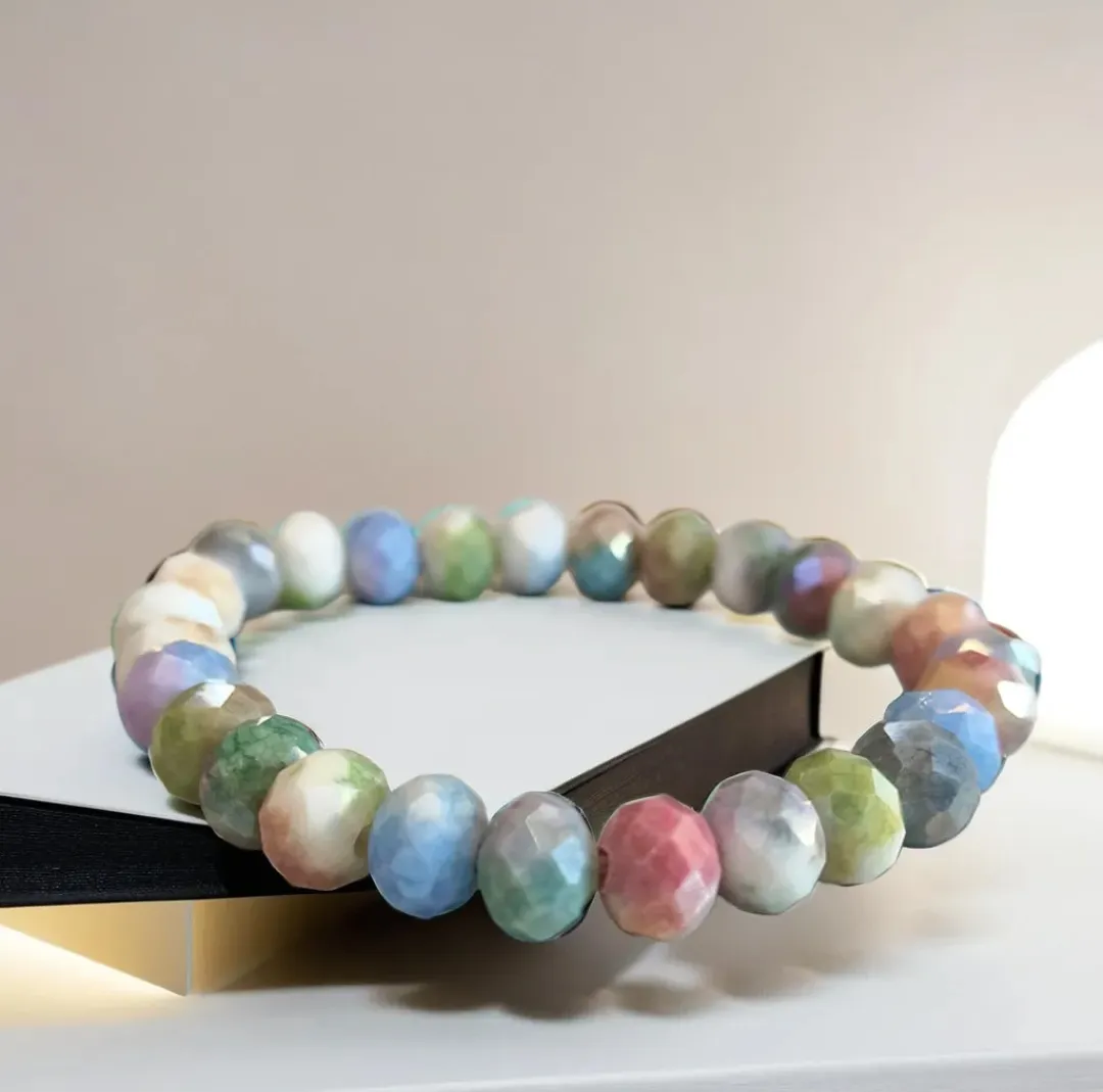 Natural Multicolor Gemstone Beaded Bracelet for Men & Women | Faceted Crystal Stretch Bracelet