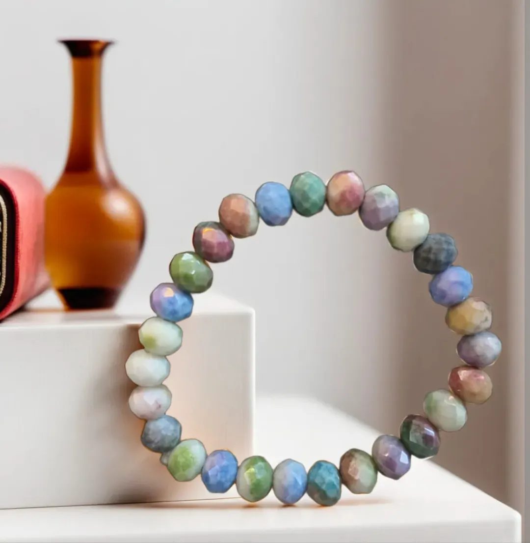 Natural Multicolor Gemstone Beaded Bracelet for Men & Women | Faceted Crystal Stretch Bracelet