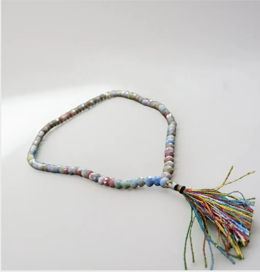 Multicolor Crystal Japa Mala | Faceted Meditation Prayer Beads Necklace for Yoga & Spiritual Healing