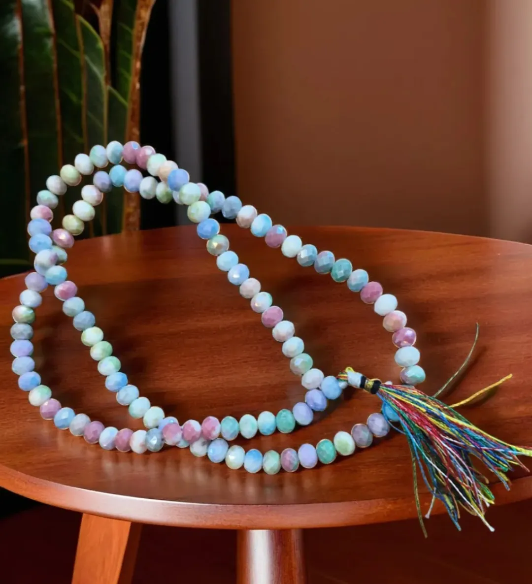 Multicolor Crystal Japa Mala | Faceted Meditation Prayer Beads Necklace for Yoga & Spiritual Healing