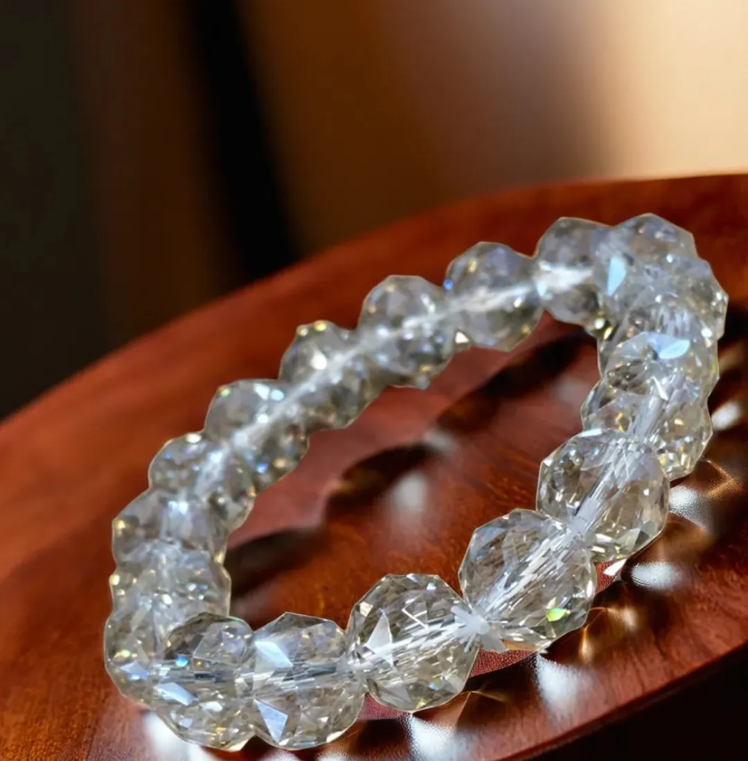 Faceted White Crystal Stretch Bracelet | Sparkling Beaded Bracelet for Women