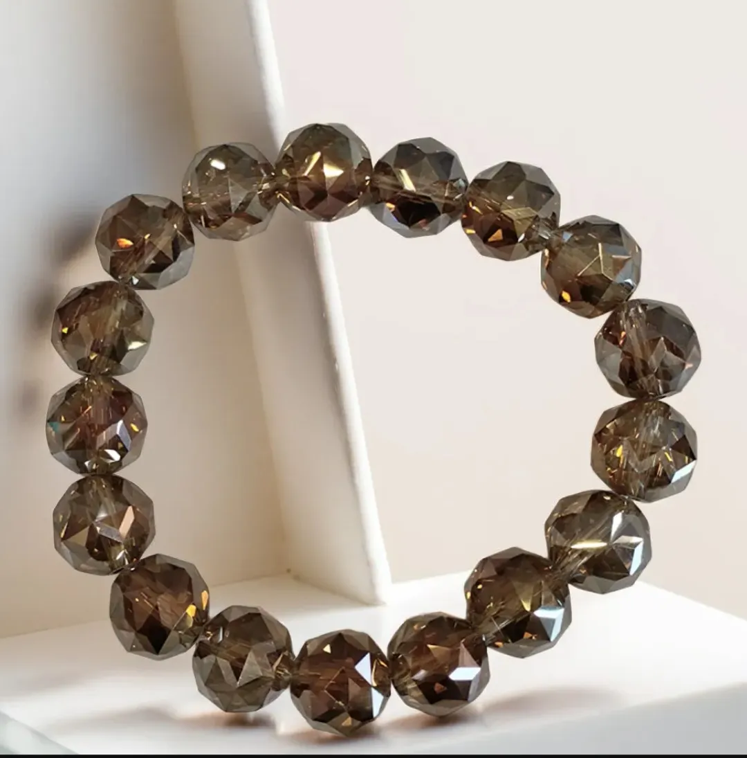 Gold Crystal Beaded Bracelet for Men & Women | Faceted Stretch Crystal Bracelet for Daily Wear
