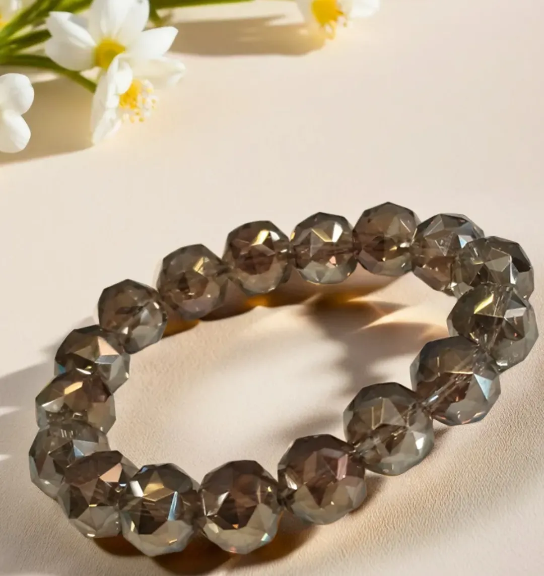 Gold Crystal Beaded Bracelet for Men & Women | Faceted Stretch Crystal Bracelet for Daily Wear