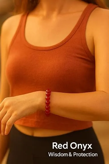 Natural Red Hakik (Agate) Bead Bracelet | Healing Crystal Bracelet for Men & Women | Lucky Bracelet for Prosperity & Protection