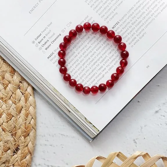 Natural Red Hakik (Agate) Bead Bracelet | Healing Crystal Bracelet for Men & Women | Lucky Bracelet for Prosperity & Protection