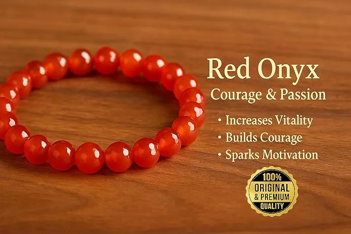 Natural Red Hakik (Agate) Bead Bracelet | Healing Crystal Bracelet for Men & Women | Lucky Bracelet for Prosperity & Protection