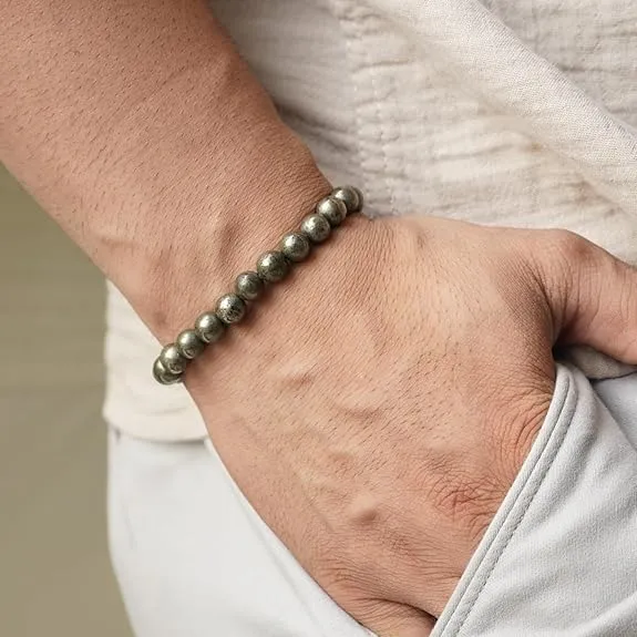 Natural Grey Hakik (Agate) Bead Bracelet | Healing Crystal Bracelet for Men & Women | Lucky Bracelet for Prosperity & Protection