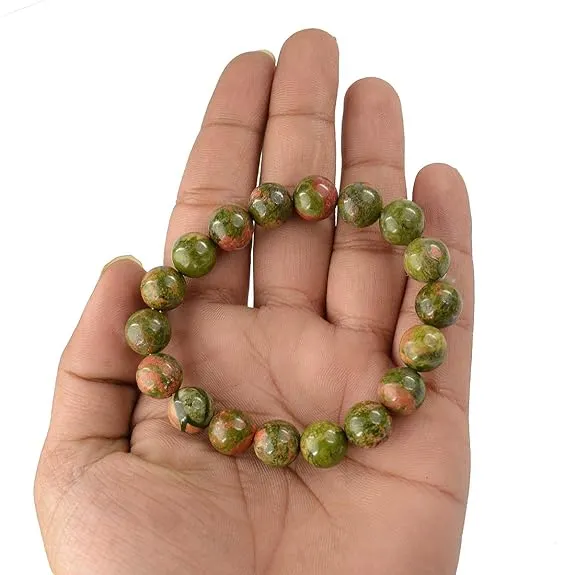Natural Green Brown Hakik (Agate) Bead Bracelet | Healing Crystal Bracelet for Men & Women | Lucky Bracelet for Prosperity & Protection