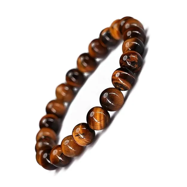 Natural Tiger Eye Stone Bracelet for Men & Women | Healing Crystal Bead Bracelet for Protection, Confidence & Good Luck