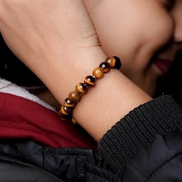 Natural Tiger Eye Stone Bracelet for Men & Women | Healing Crystal Bead Bracelet for Protection, Confidence & Good Luck