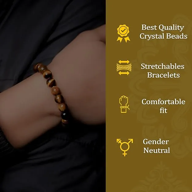 Natural Tiger Eye Stone Bracelet for Men & Women | Healing Crystal Bead Bracelet for Protection, Confidence & Good Luck