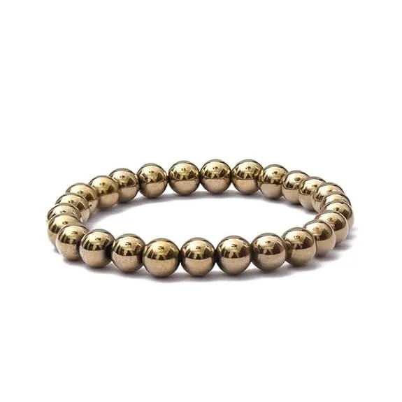 Natural Pyrite Stone Bracelet for Men & Women | Healing Crystal Bead Bracelet for Wealth, Prosperity & Protection