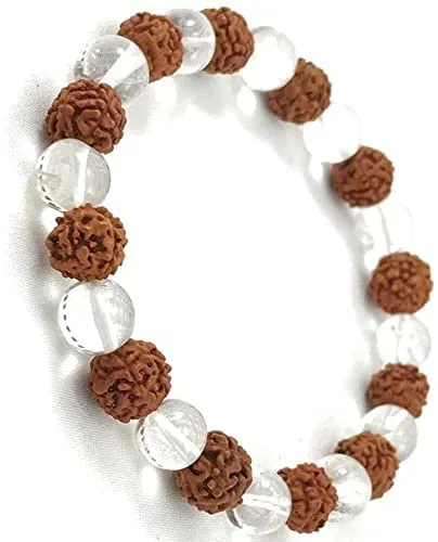 Natural Rudraksha & Crystal Bracelet for Men & Women | Spiritual Healing Bead Bracelet for Daily Wear