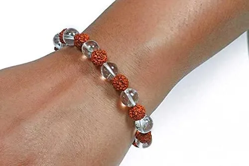 Natural Rudraksha & Crystal Bracelet for Men & Women | Spiritual Healing Bead Bracelet for Daily Wear