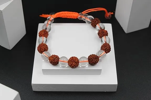 Natural Rudraksha & Crystal Thread Bracelet for Men & Women | Adjustable Spiritual Beaded Bracelet