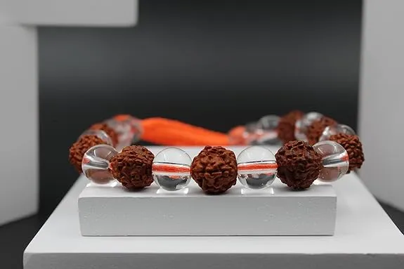 Natural Rudraksha & Crystal Thread Bracelet for Men & Women | Adjustable Spiritual Beaded Bracelet