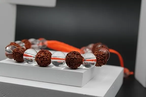 Natural Rudraksha & Crystal Thread Bracelet for Men & Women | Adjustable Spiritual Beaded Bracelet