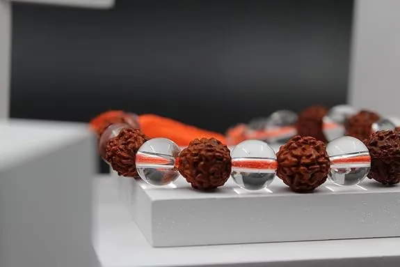 Natural Rudraksha & Crystal Thread Bracelet for Men & Women | Adjustable Spiritual Beaded Bracelet