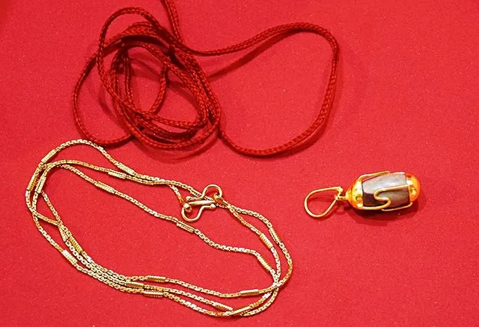 Natural Narmadeshwar Shivling Stone Pendant with Chain | Original Narmada Banalinga Spiritual Necklace for Men & Women