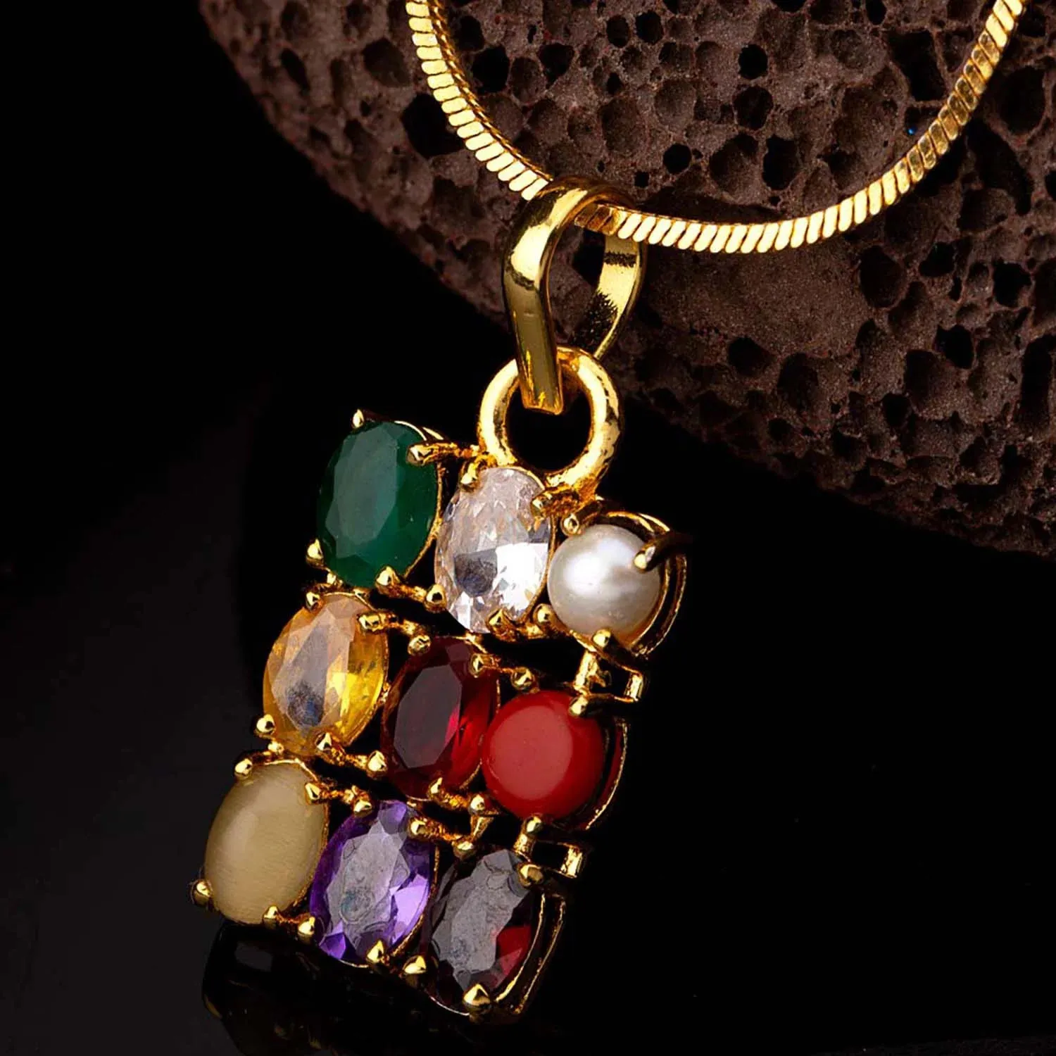 Natural Navratan Pendant with Chain | 9...