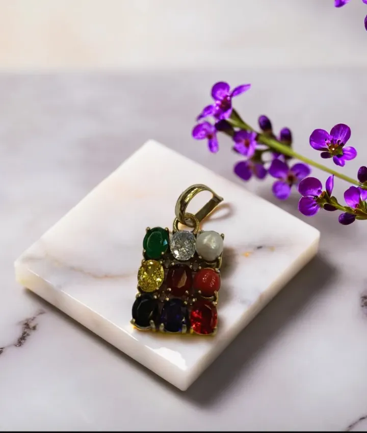 Natural Navratan Pendant with Chain | 9 Gemstone Navaratna Astrology Pendant for Men & Women