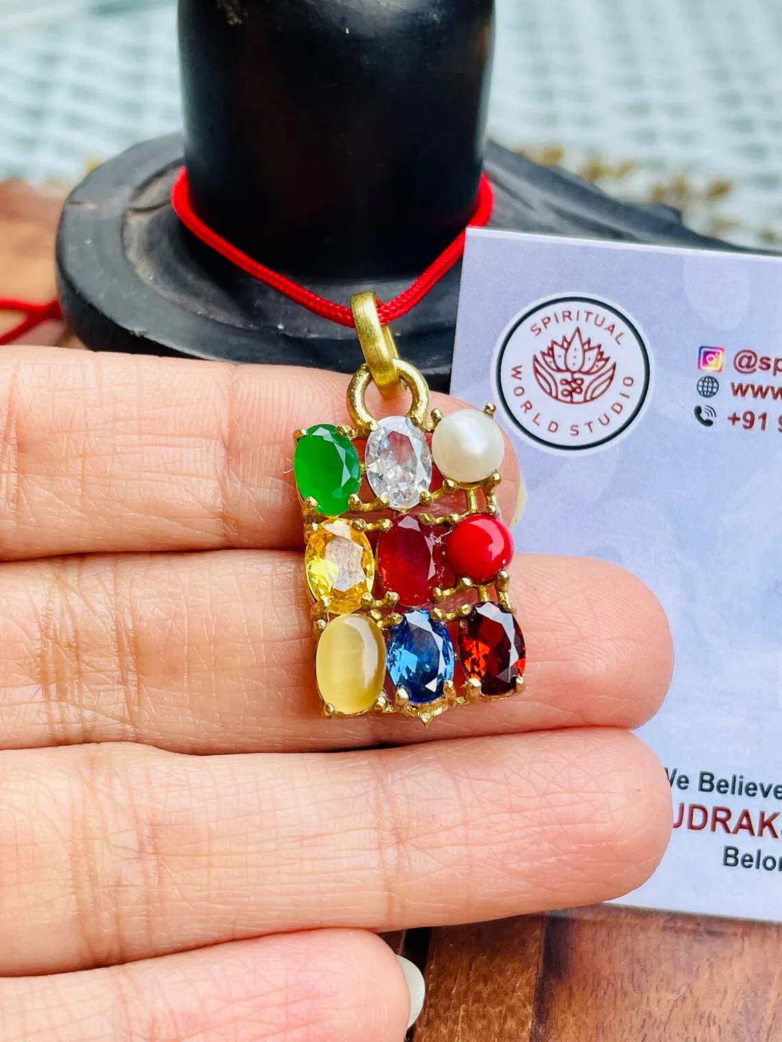 Natural Navratan Pendant with Chain | 9 Gemstone Navaratna Astrology Pendant for Men & Women