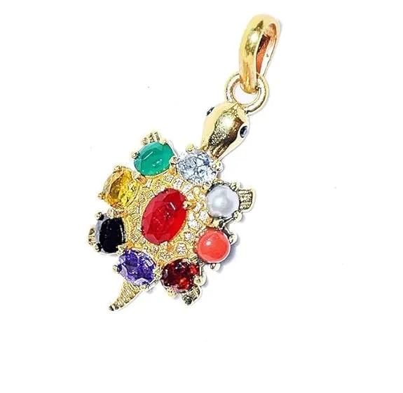 Navratna Tortoise Pendant with Chain | 9...