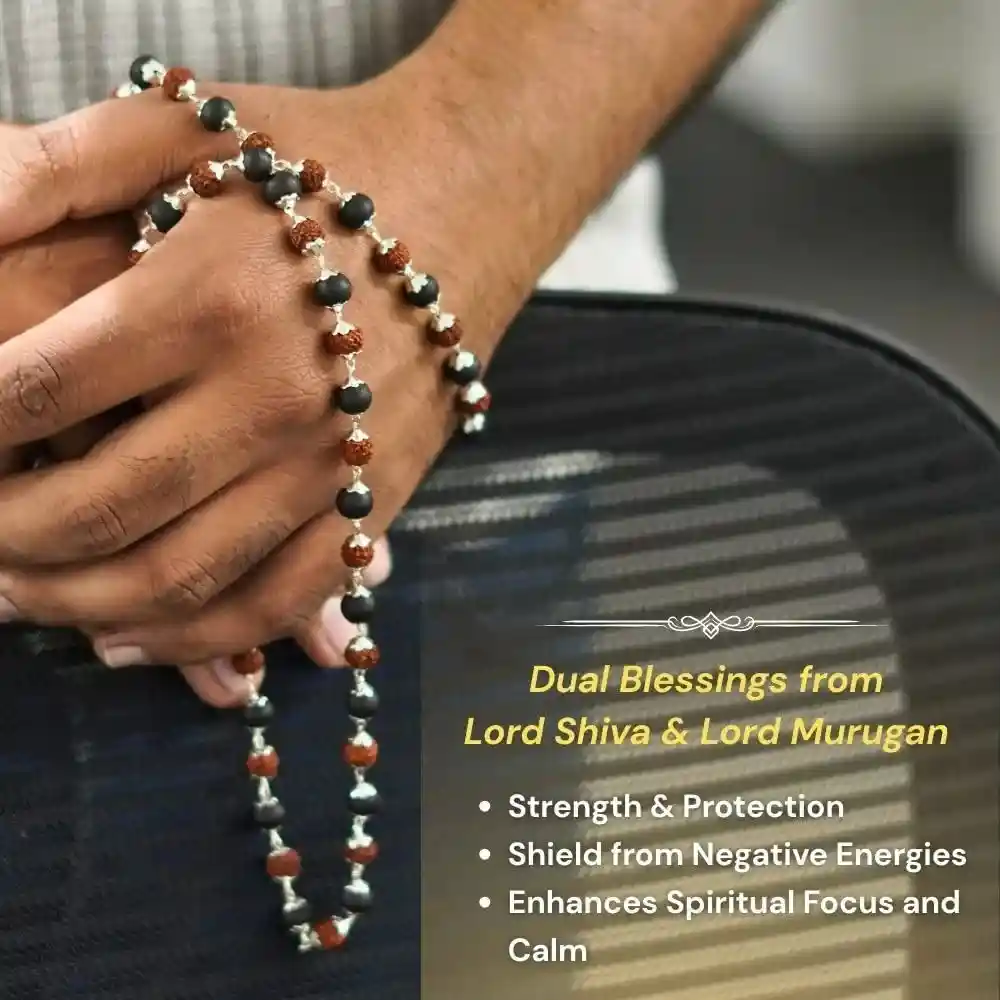 Premium Karungali + Rudraksha Mala | Handmade Spiritual Necklace