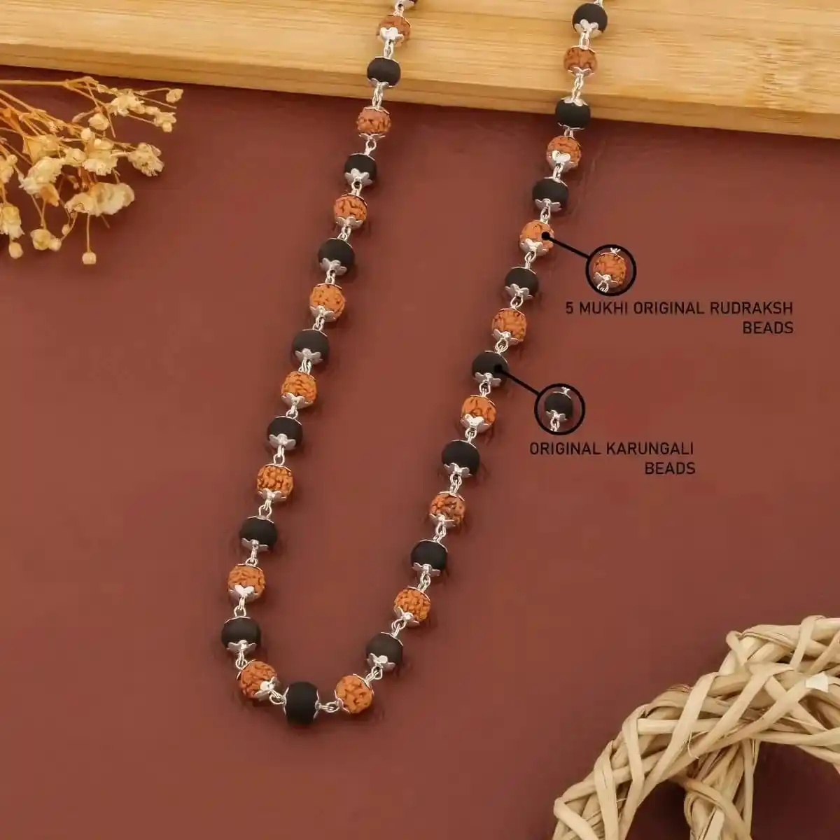 Premium Karungali + Rudraksha Mala | Handmade Spiritual Necklace