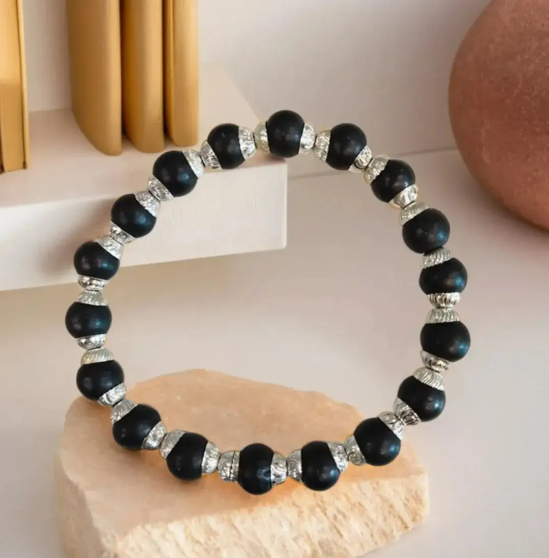 Premium Black & Silver Beaded Bracelet –...