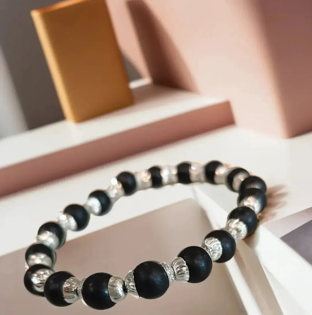 Premium Black & Silver Beaded Bracelet – Unisex